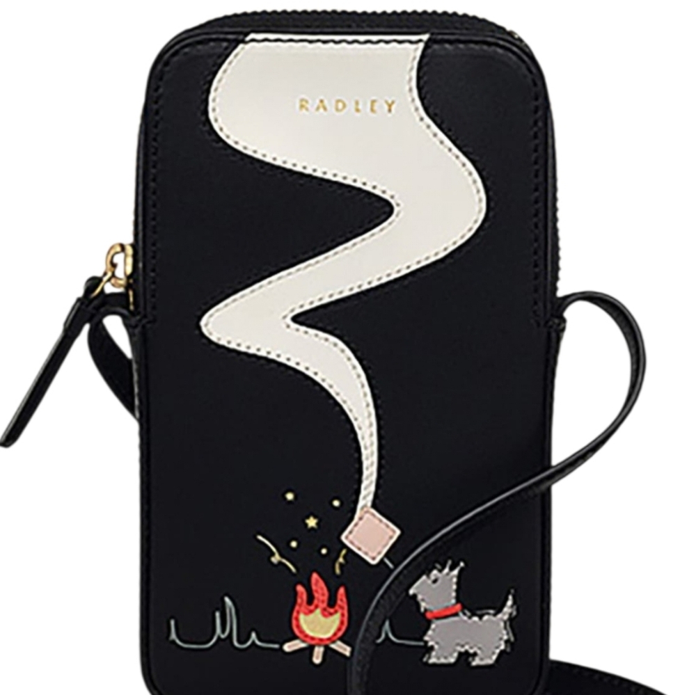 RADLEY LONDON Black Purse Crossbody Bag Scotty Dog Campfire Design Arts - Picture 10 of 15